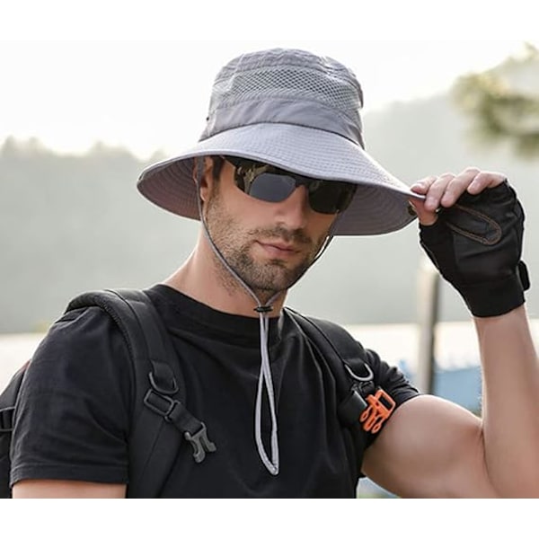 Solhat Herre Dame Vandring Safari Kasket Udendørs Foldbar Sommerbøttehat Anti UV Fiskehat, Grå