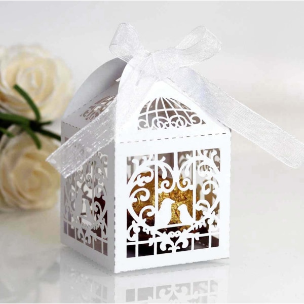 Favor Boxes Godis lådor med band för dekoration Rosa 100st white