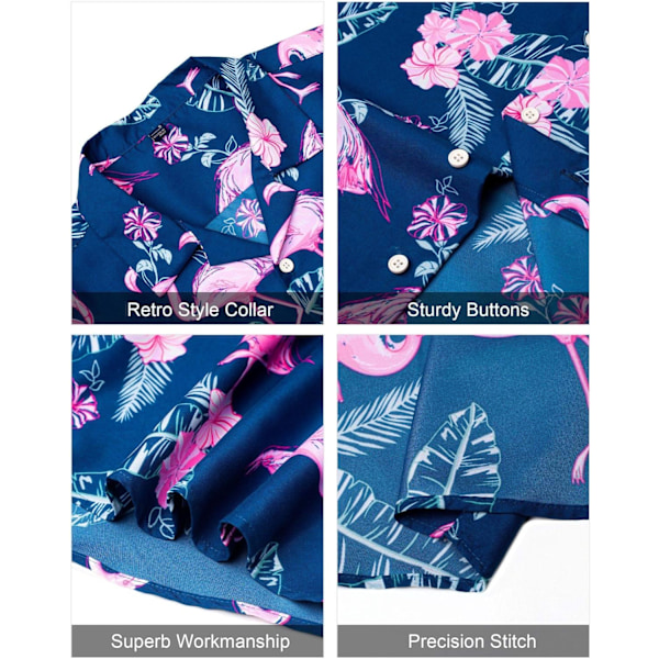 Herre Hawaiiskjorte og shorts sett Regular Fit kortarmet casual funky strand flamingo skjorte sett XL XL Blue Flamingo