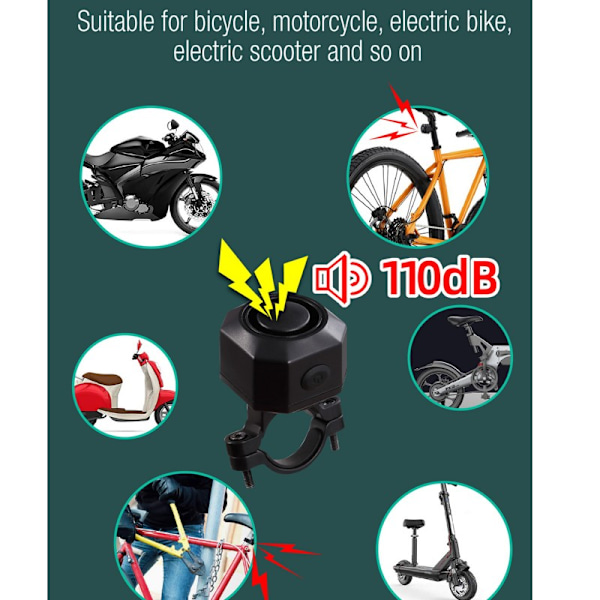 Laddningsbart cykellarm med fjärrkontroll 110dB Svart Sort