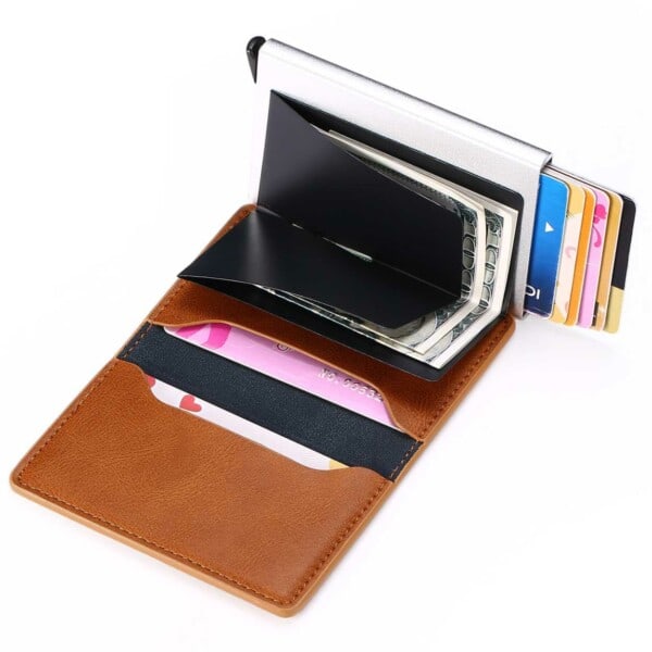 Karbonfiber Pop-up Kortholder med RFID Beskyttelse PU svart black