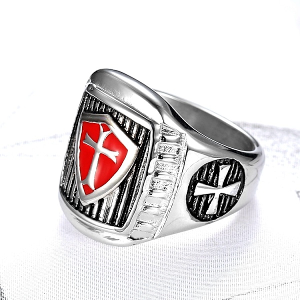 Herre Shield Cross Templar Rings Sølv Rustfritt Stål 12