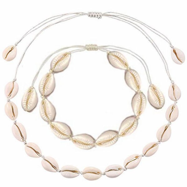 Natural Shell Choker Necklace And Bracelet Set