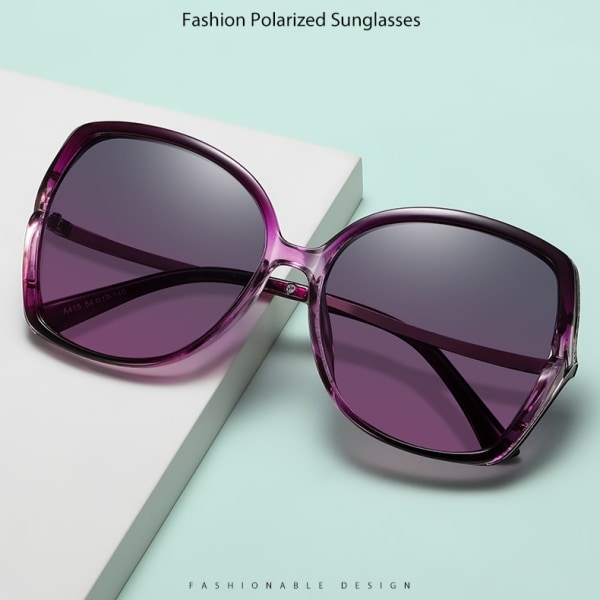 Polariserade solglasögon för kvinnor med stor båge, färgskiftande mode metallglasögon