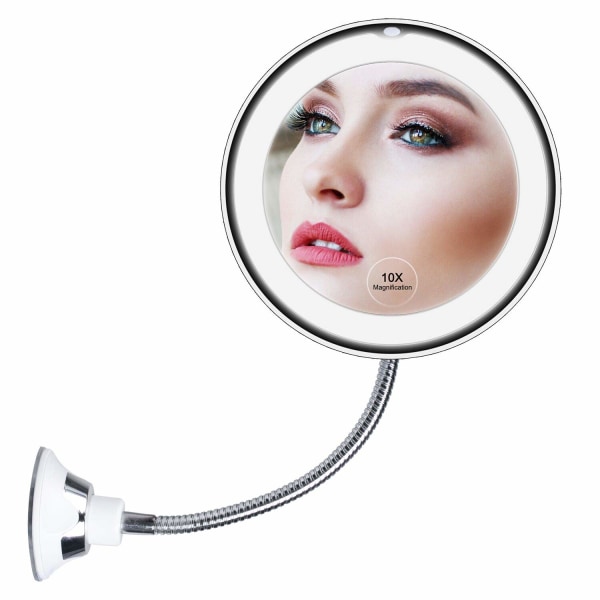 Gooseneck LED Lighted 10X Makeup Mirror White with sliver White with sliver