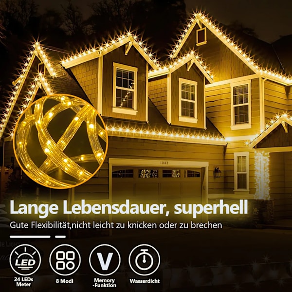 LED-slingor - 30M - Varmvit inomhus/utomhus - IP44 - Ljusslinga