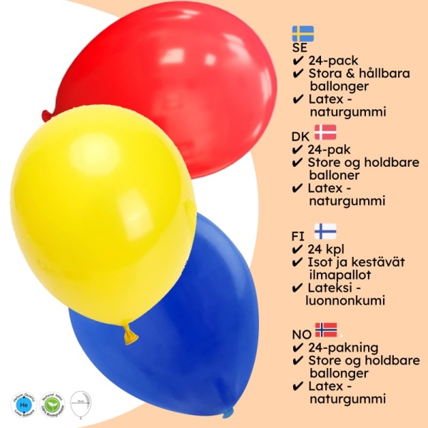 Balloner Blå, rød og gul pakke med 24 – blå, røde og gule balloner Balloner Farverige balloner superheltetema Multicolor