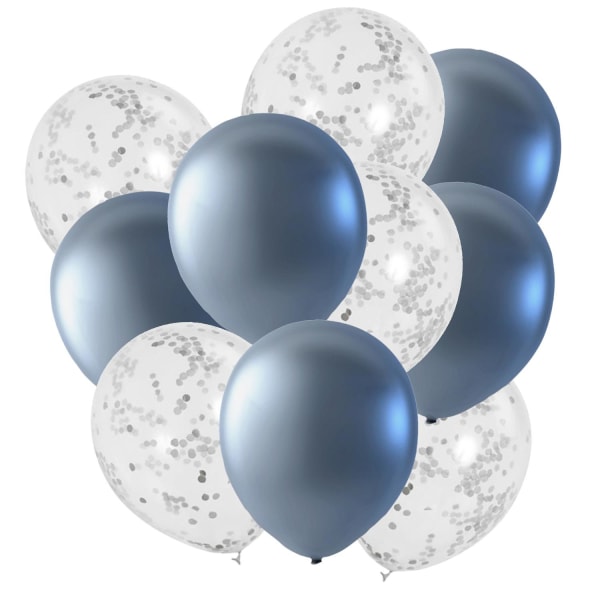 Konfettiballonger Silver Glitter Konfetti Fyllda Latexballonger 10-pack för Dop, Kalas, Nyår & Födelsedag - Klassiska Ballonger Silver