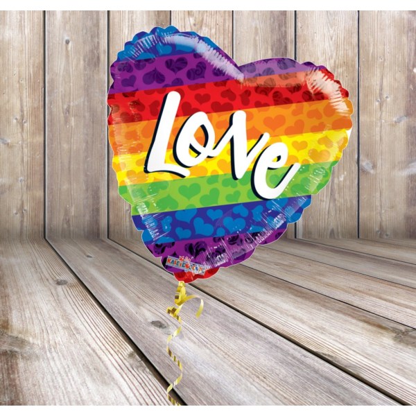 Foliopallo Sydän Love on sydänilmapallo sateenkaaren väreissä Multicolor