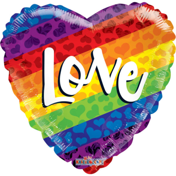 Foliopallo Sydän Love on sydänilmapallo sateenkaaren väreissä Multicolor