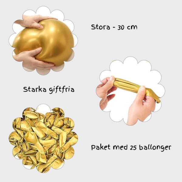 Guld Ballonger - Ballong Guld Latex För Nyår, Bröllop, Födelsedag - 25-pack Med Metallicskimmer Guld