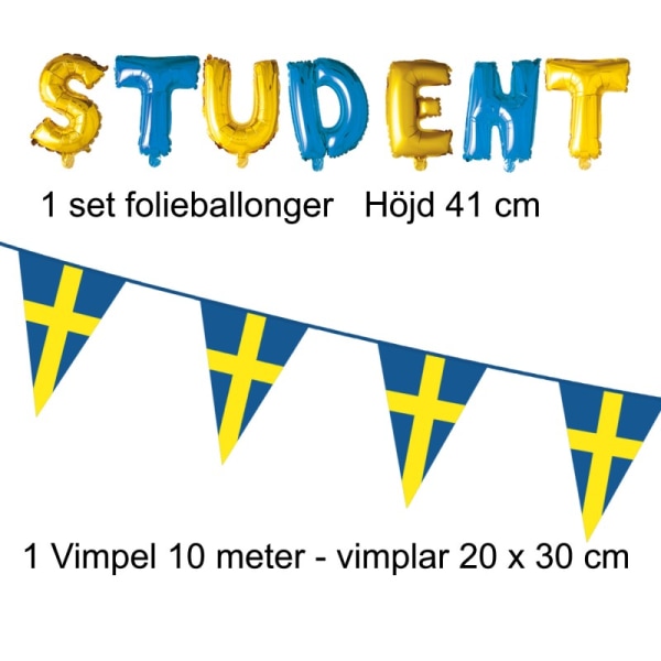 Student Dekorationer Studentfest Paket Ballonger, Girlanger, Examensdekorationer - Komplett Set för Studentmottagning