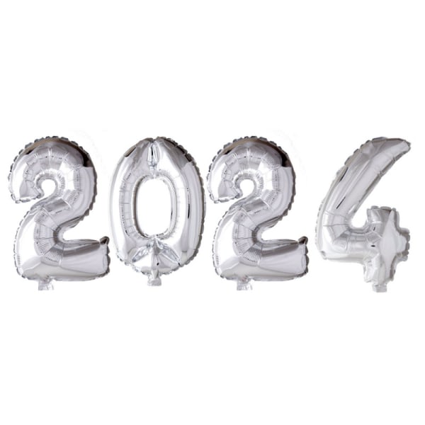 Hopeiset numeroilmapallot 2024 -  täydellisiin uudenvuodenaaton juhliin! Itsetiivistyvä venttiili helpottaa käyttöä. Heliumia ei tarvita Silver 41 cm