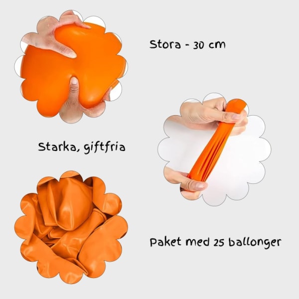 Pakke med 25 oransje lateksballonger. Orange