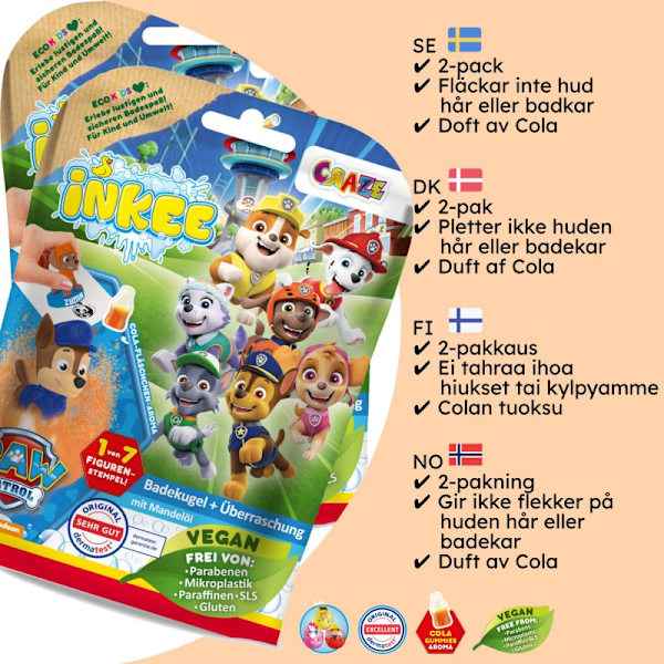 Kylpypommi lapsille Paw Patrol 2 kpl - Paw Patrol Kylpypommi lapsille ja yllätys