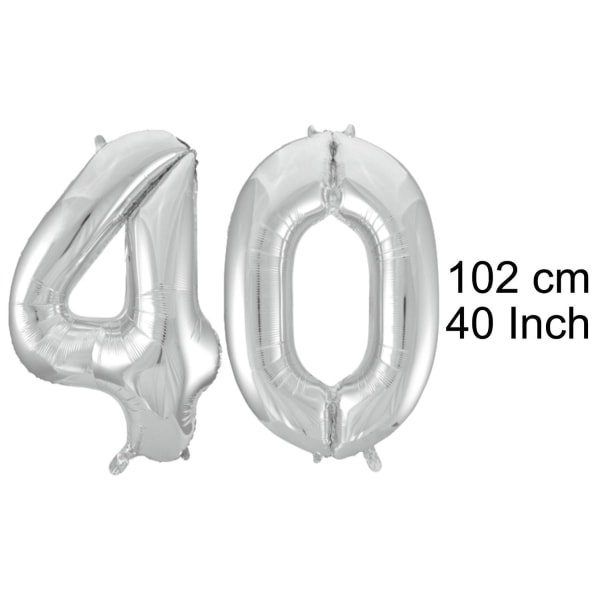 Store Sølvfolieballoner til 16. til 60. fødselsdag Silver 40