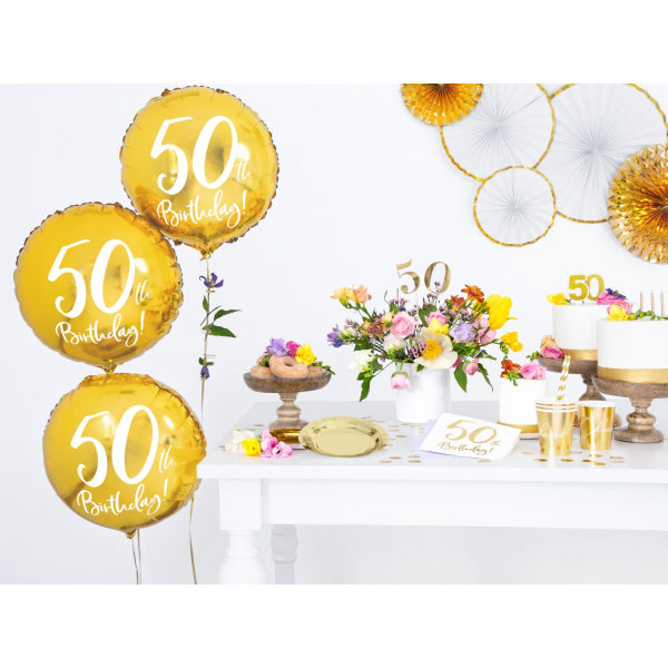 Folieballong 50 år Guld - Perfekt dekoration för 50-årsfesten! Ballong Folie Guld 50th Birthday - Runda Ballonger Guld