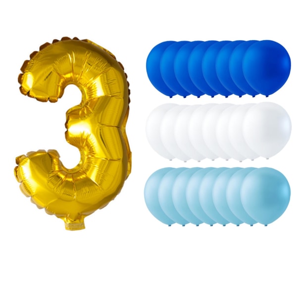Ballonger födelsedag mix barnkalas siffra + blå/vit/mörkblå 24p MultiColor  3 4187 | MultiColor | 3 | Fyndiq