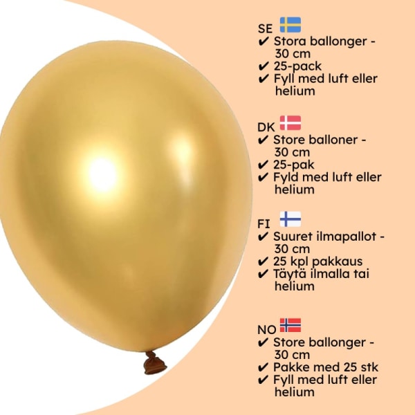 Lateks Ballonger til Nyttår, Bryllup, Bursdager - 25 stk Gold