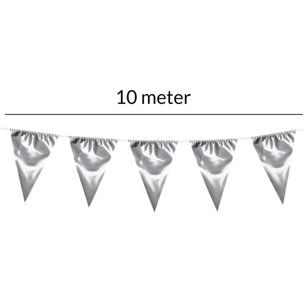 10m Plast Giant Silver Bunting Pennant Garland Flag Silver