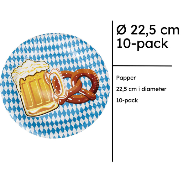 Oktoberfest papirplader 10-pak - komfortable, generøse, levende farver, festlige designs, klassisk bayersk design Multicolor