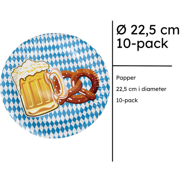 Oktoberfest Papperstallrikar 10-pack - Bekväma, Generösa, Levande Färger, Festliga Mönster, Klassisk Bavarian Design multifärg