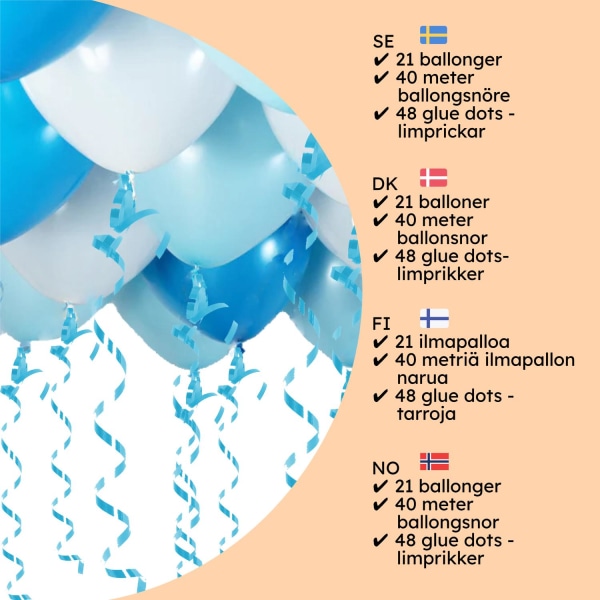 Ballonsæt Loft Baby Shower Fødselsdag Blå Hvid 1 Sæt Blue