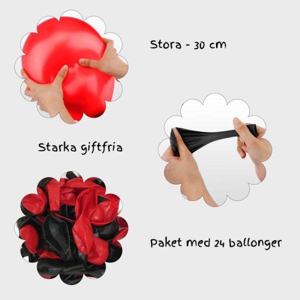 Ballonger Rød og Svart 24 stk Multicolor