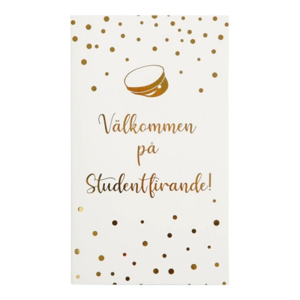 Student Inbjudningskort 6-Pack Vita med Guldtext - Elegant & Anpassningsbara till Examen & Skolavslutning