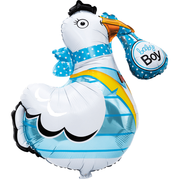 Folieballon 'Baby Boy' Stork 78cm - Folieballon til babyshower, barnedåb, babyfest & Baby velkomst Theme Boy Blue