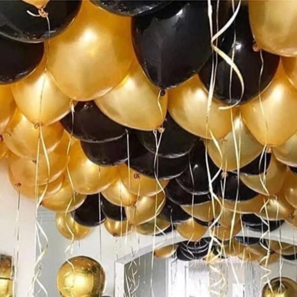 Guld & Svarta Takballonger för Bröllop & Födelsedag - Latex med Snöre, Perfekta för Hemmafester & Dekoration multifärg