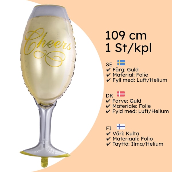 En folieballon i form af et champagneglas Cheers Multicolor