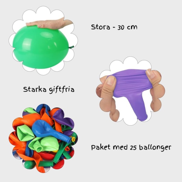 Ballonger blandede farger 25-pakning - 30 cm Multicolor