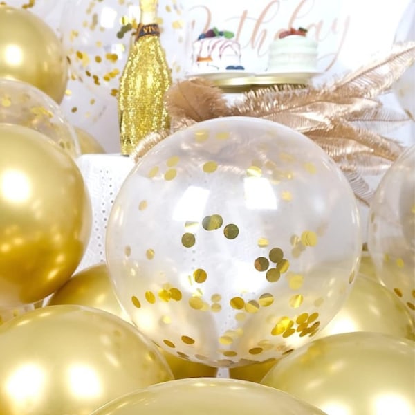 Ballonger Konfetti Fest Födelsedag Nyår - Vackra Hållbara Metalliska Guldballonger & Guldkonfettiballonger Guld