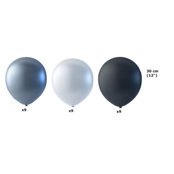Metalliset lateksi-ilmapallot hopeana, valkoisena ja mustana - 27-pakkaus juhliin, häihin ja koristeisiin Multicolor