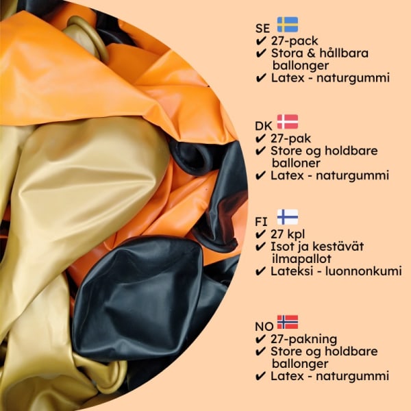 Ballonger Orange, Black & Gold 27-pakning Multicolor