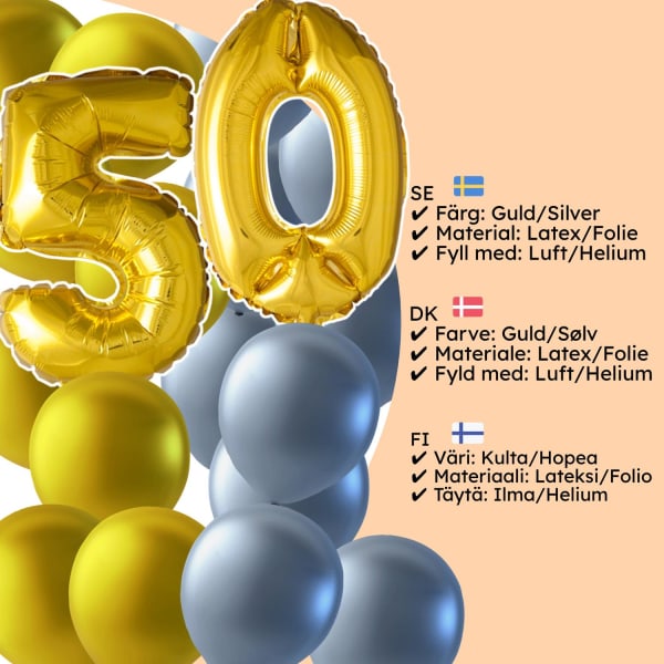 Ballonger Bursdag Jubileum Folie Latex Gull Sølv 1 Sett Multicolor
