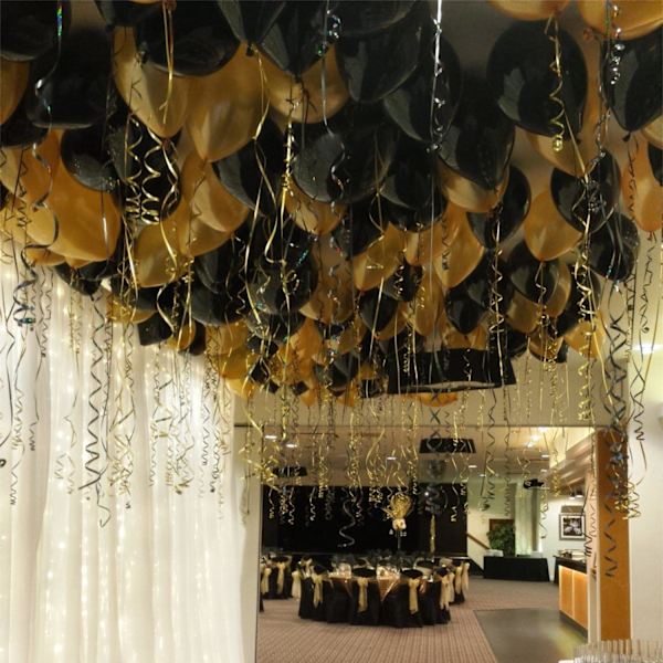 Guld & Svarta Takballonger för Bröllop & Födelsedag - Latex med Snöre, Perfekta för Hemmafester & Dekoration multifärg