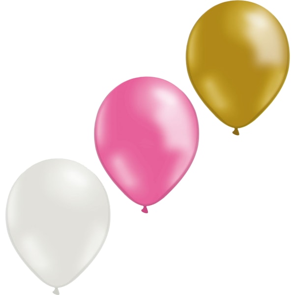 Ballonger 24-pakning blanding 8 Gull, 8 Hvite og 8 Rosa 30 cm Multicolor