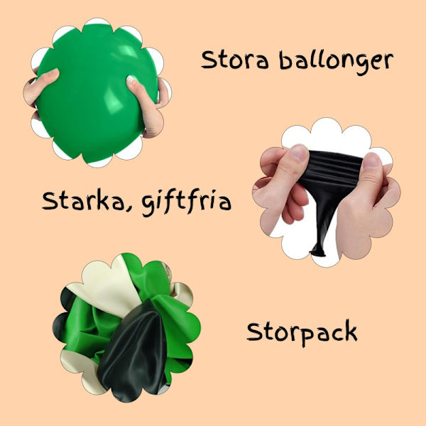 Ballonger Grön Svart Vit 24-pack - Ballong Vit Svart Grön för Babyshower, Barnkalas och Dekorationer Mix multifärg