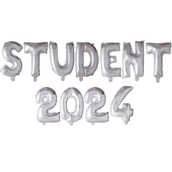 Ballonger STUDENT 2024 - Folieballonger, Nummer & Bokstäver - Perfekt för Studentfest, Mottagning, Examen & Kalas Silver