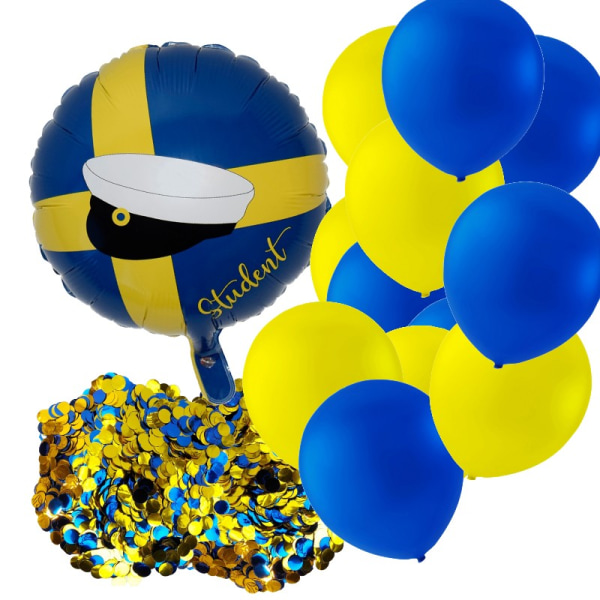Student ballonger Set - Gul & Blå Latex & Folieballonger med Konfetti för Studentfest Examen Dekorationer