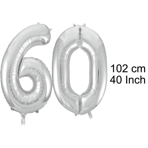 Store Sølvfolieballoner til 16. til 60. fødselsdag Silver 60