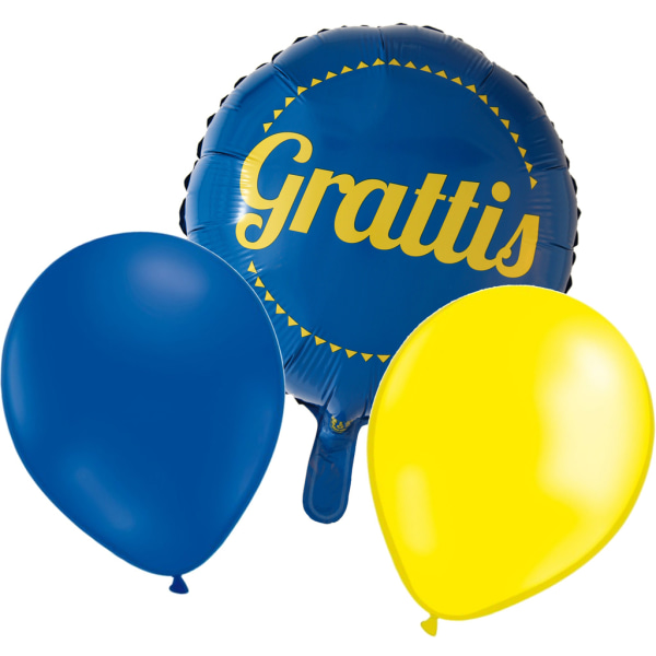 Grattis Ballongmix - 10 gula & 10 blå latex + Folieballong med text 'Grattis' -  för Studenten, Examen, Fest, Högtid & Födelsedag - Ballonger Student multifärg