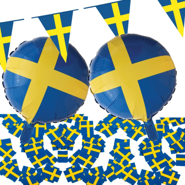 Midsommar Dekorationspaket Sverige Ballonger, Gult Blått Vimplar & Konfetti – Perfekt för Svensk Midsommarfest eller Studentfest