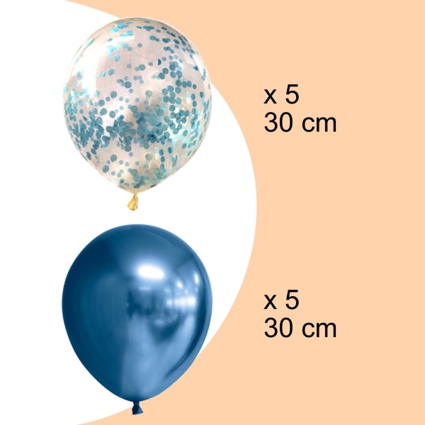 Konfettiballonger Chrome Latex Mix - Perfekt för Nyår och Födelsedagsfester! 10-pack - Ballonger - Konfetti Blå