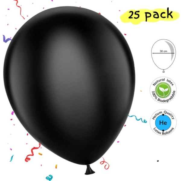 Mustat Halloween-syntymäpäiväilmapallot - ensiluokkaiset mustat lateksi-ilmapallot juhlakoristeisiin Black