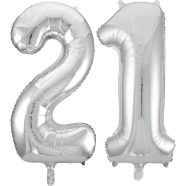Store Sølvfolieballoner til 16. til 60. fødselsdag Silver 21