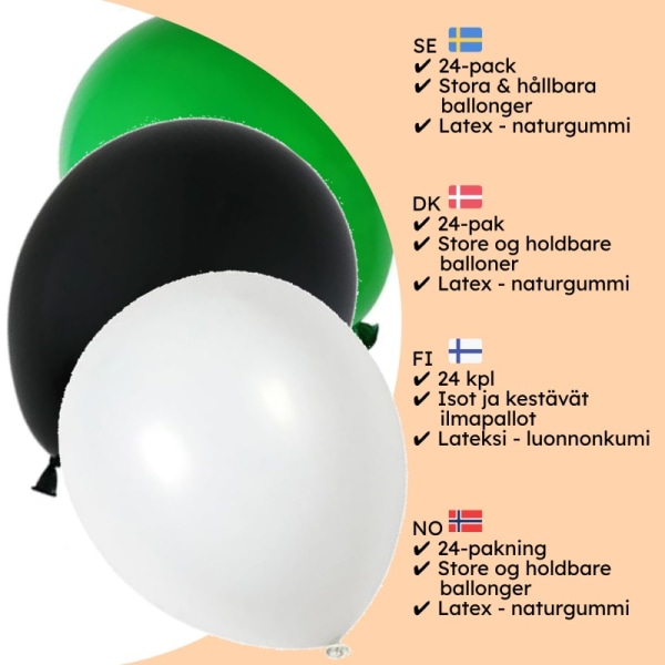 Balloner grøn sort hvid 24-pak - ballon hvid sort grøn til babyshower, børnefester og dekorationer mix Multicolor