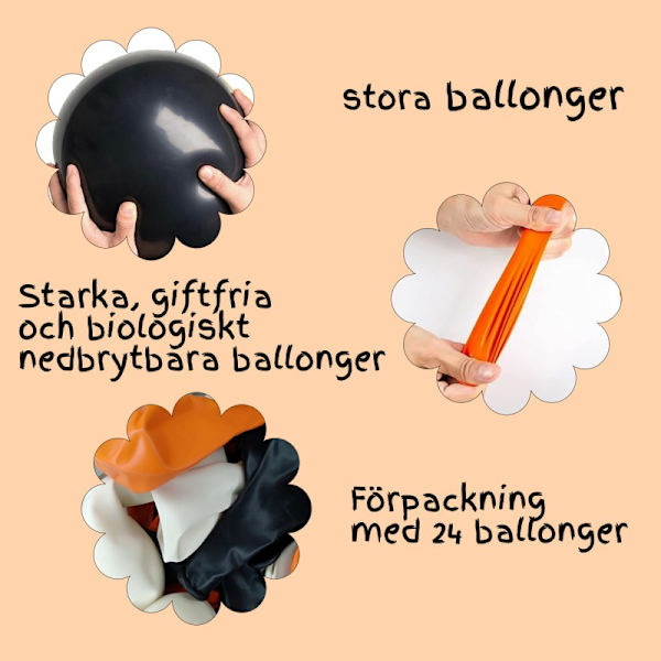 Ballonger Orange Svart Vit Halloween - Svarta Vita och Orange Halloweenballonger Premiummaterial, Hög Kvalitet, Giftfri, Miljövänlig multifärg